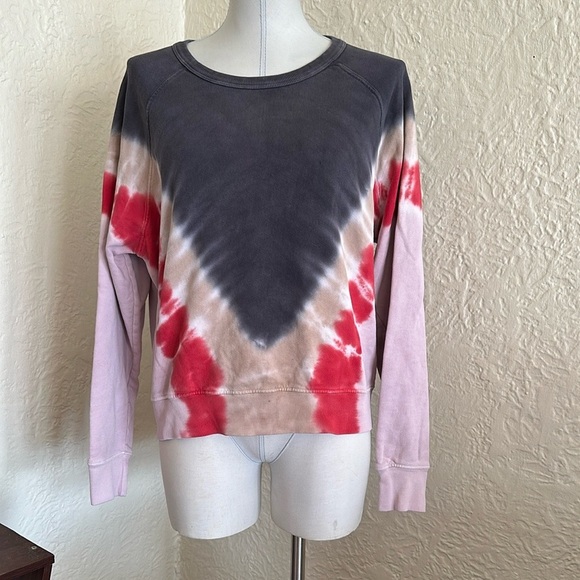 Daydreamer Flying V Tie Dye Varsity Crew Sweatshirt Red Pink Tan Blue Gray Small - Picture 4 of 11